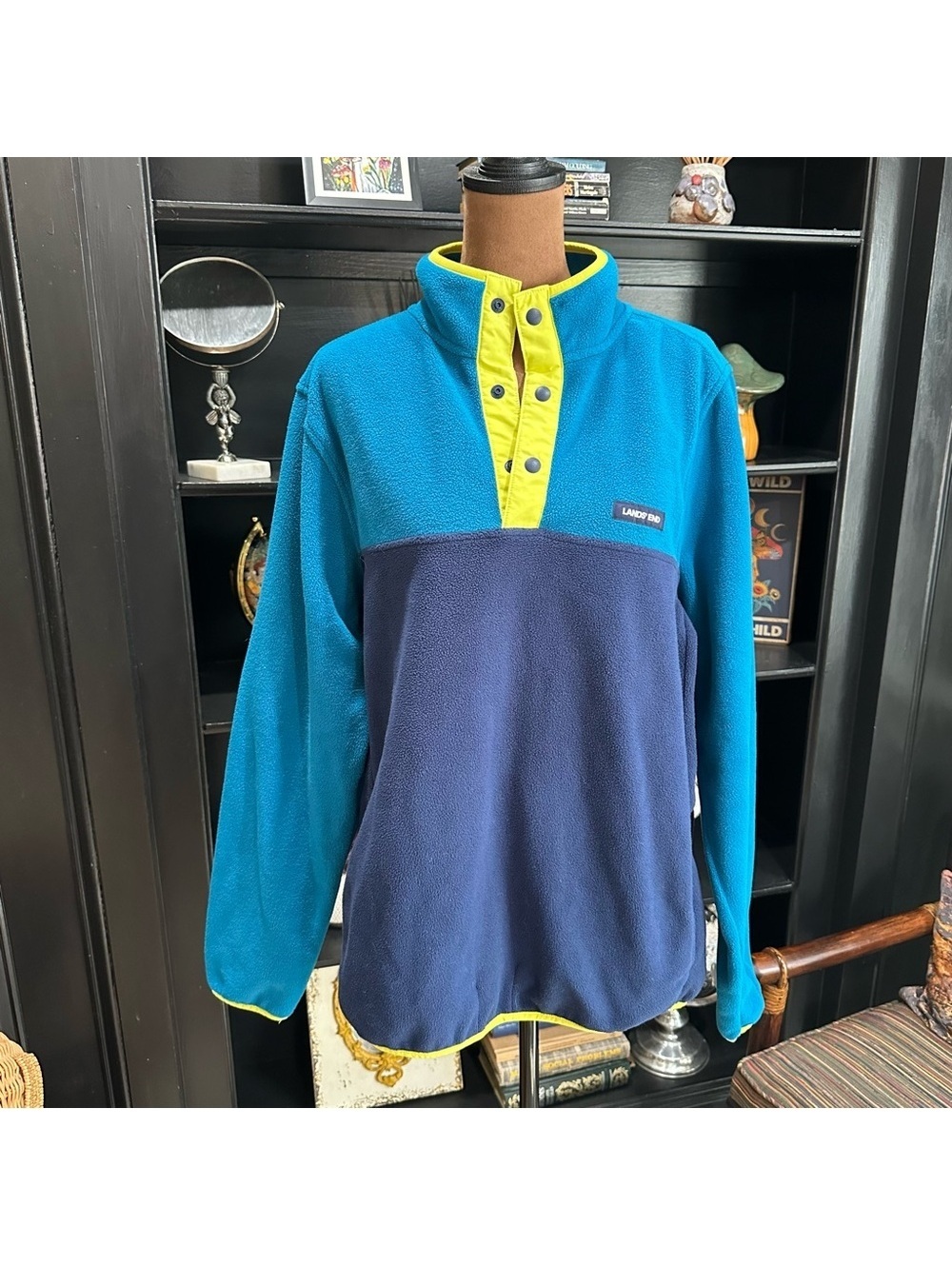 Lands’ End Heritage Colorblock Snap‑Neck Fleece Pullover Men’s Medium